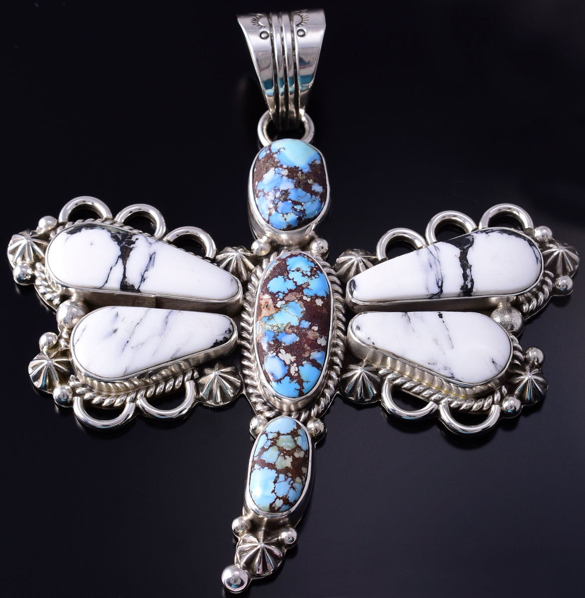 Silver & Golden Hills Turquoise Navajo Dragonfly Pendant by Erick