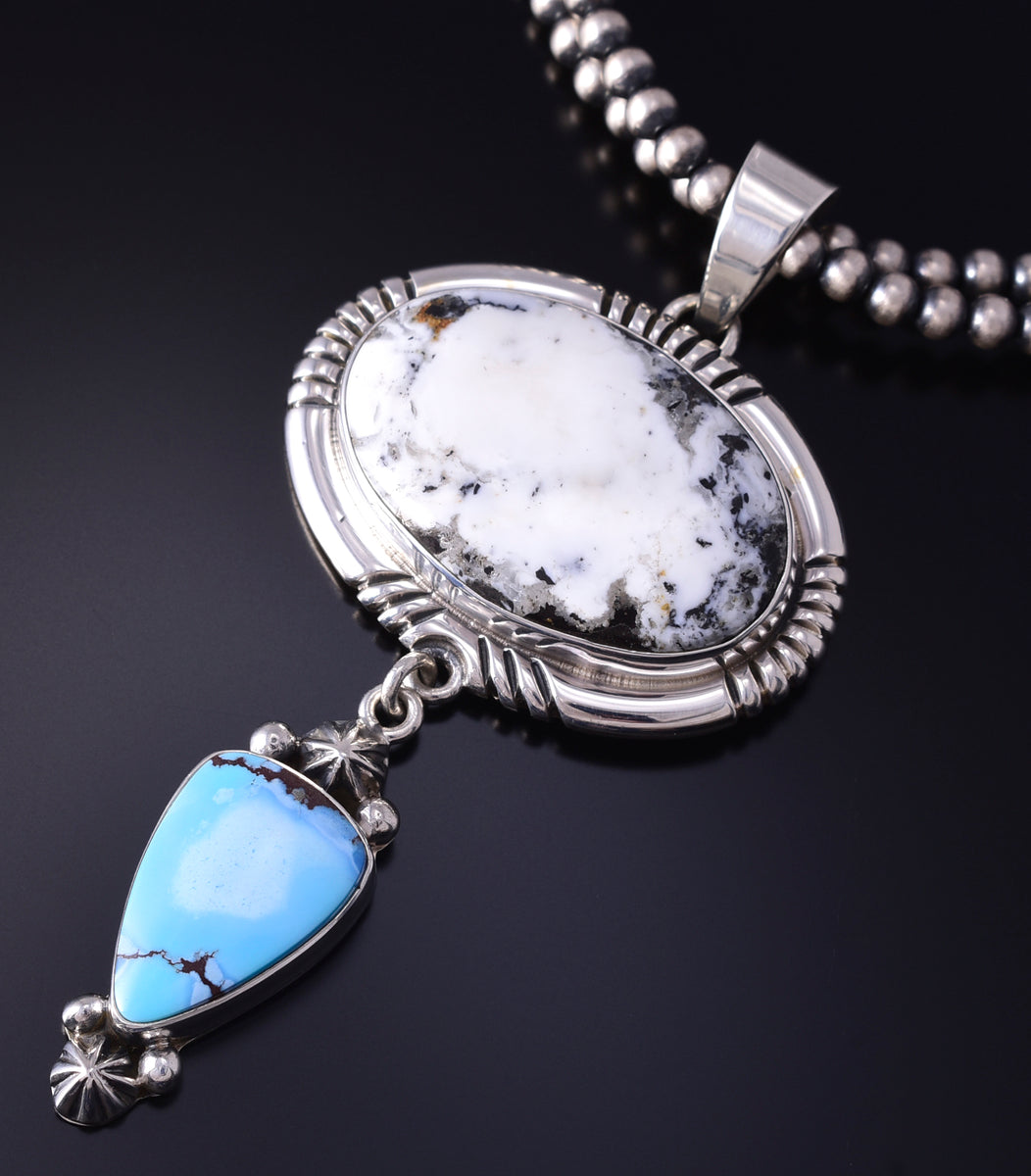 Silver & Golden Hills Turquoise White Buffalo Navajo Pendant
