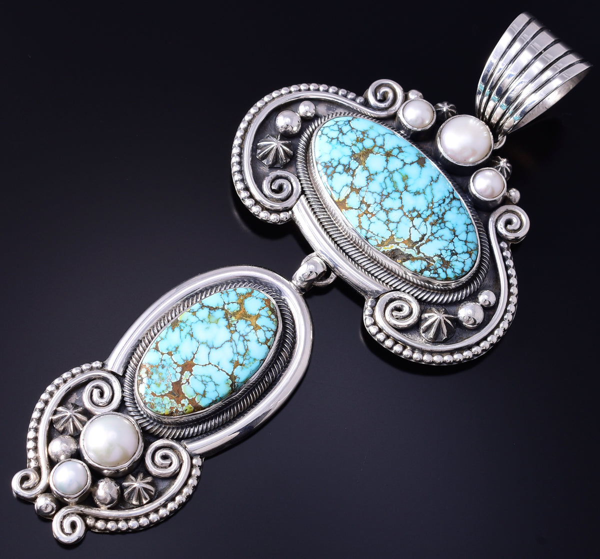 Silver & Blue Moon Nevada Turquoise Navajo Pendant by Erick Begay