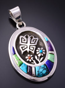 Silver & Turquoise Multistone Navajo Inlay Butterfly Pendant Erick Begay 4C02C