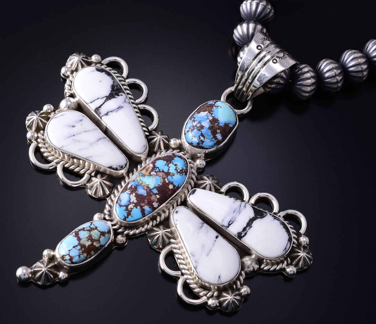 Silver & Golden Hills Turquoise Navajo Dragonfly Pendant by Erick