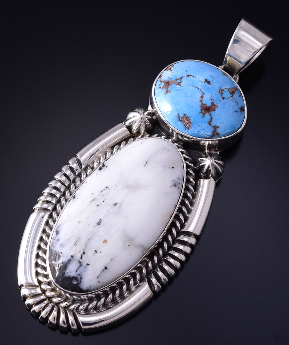 Silver & Golden Hills Turquoise White Buffalo Navajo Pendant