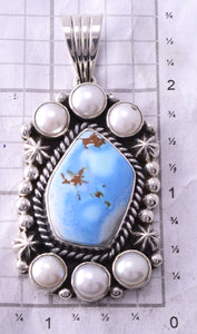 Silver & Golden Hills Turquoise w/ Pearl Navajo Pendant by Erick Begay 4C01Z