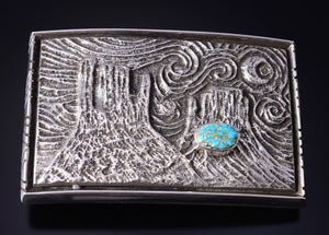 Silver & #8 Spiderweb Turquoise Tufacast Starry Morning Buckle Erick Begay 5H03V