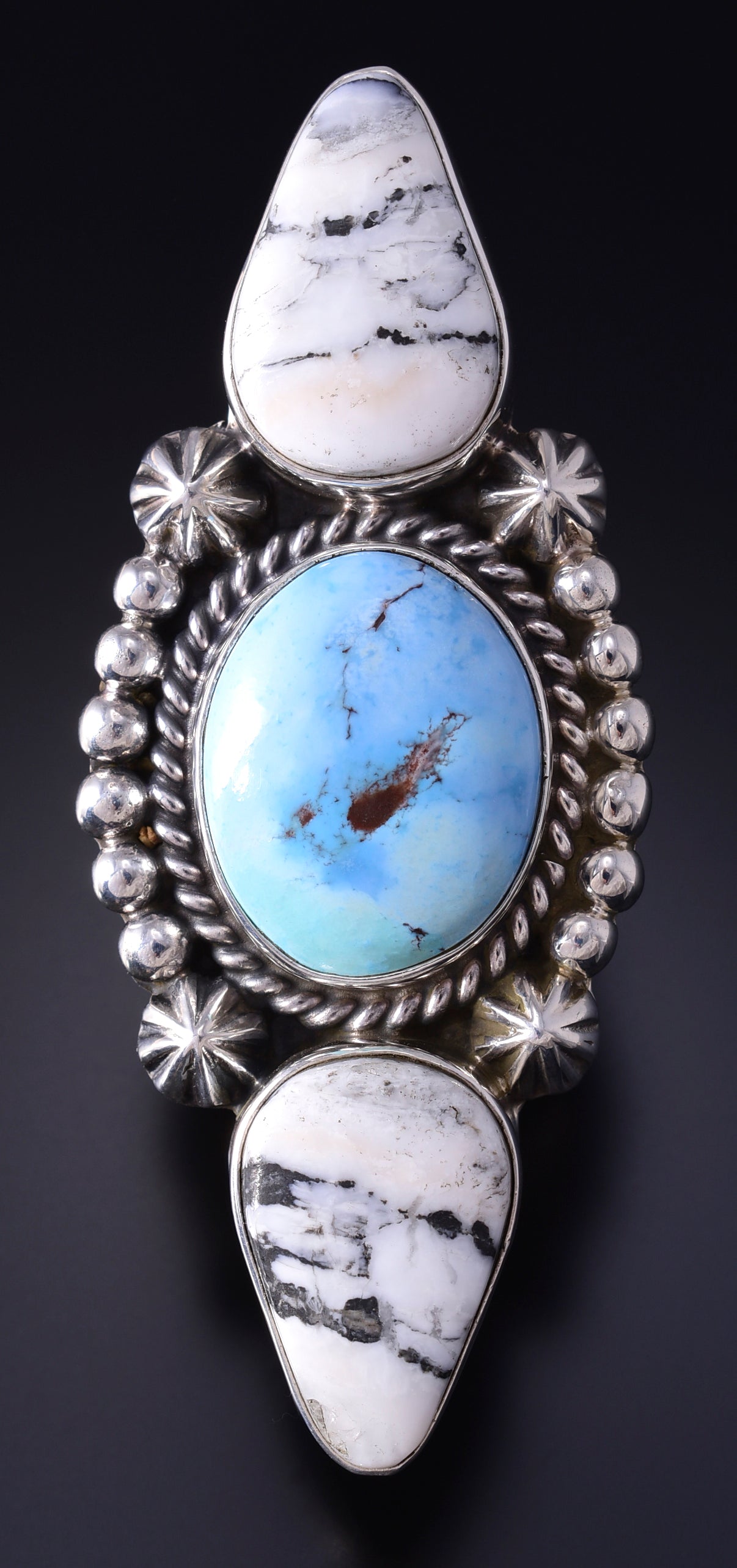 Sz 9 Silver & Golden Hills Turquoise White Buffalo Navajo Ring Erick Begay 5F30P