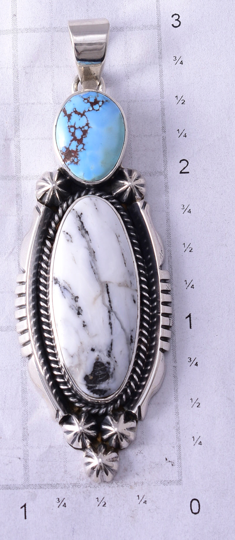 Silver & Golden Hills Turquoise/White Buffalo Navajo Pendant - Erick Begay 5F30D