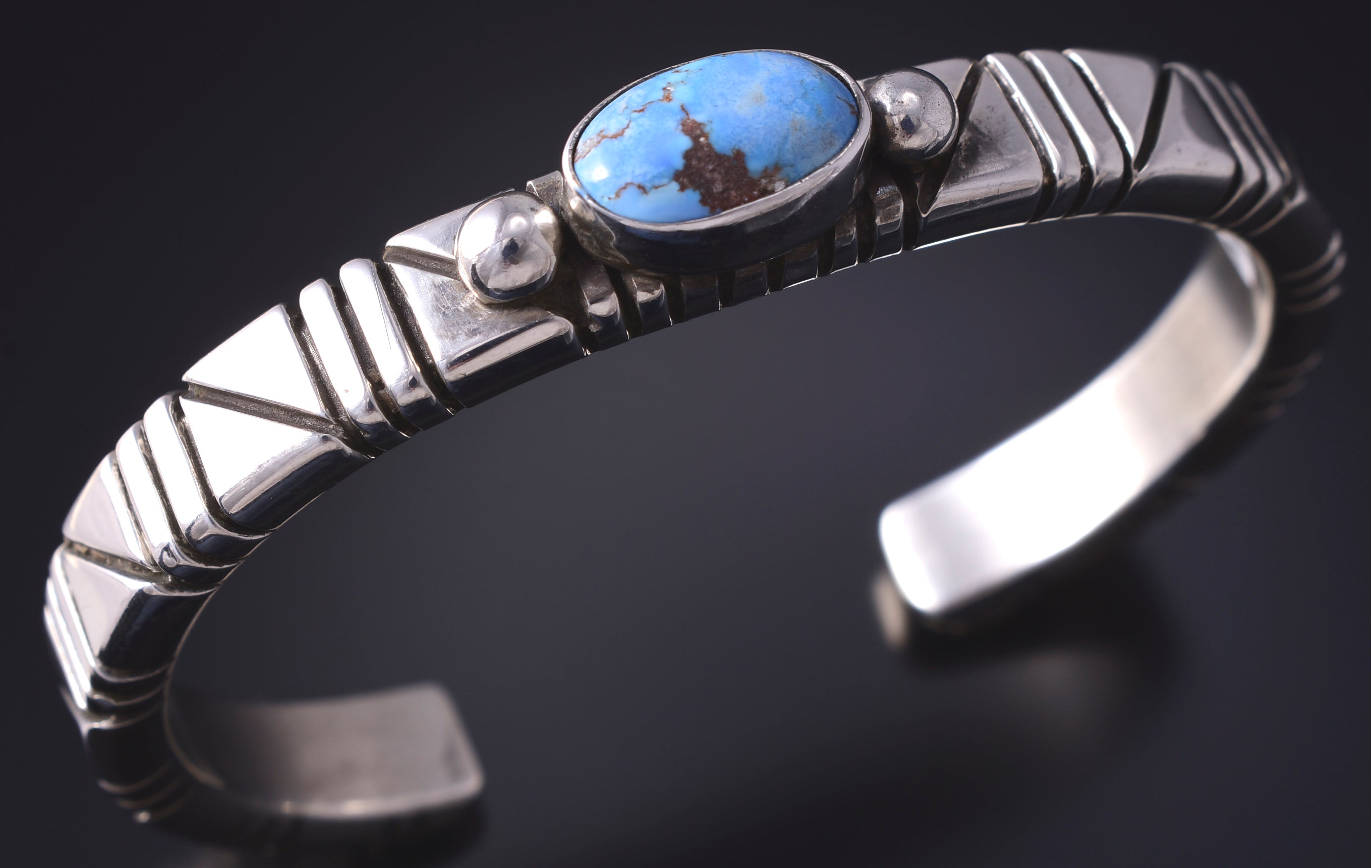 Silver & Golden Hills Turquoise Navajo Handmade Bracelet by Erick Begay 5H01P