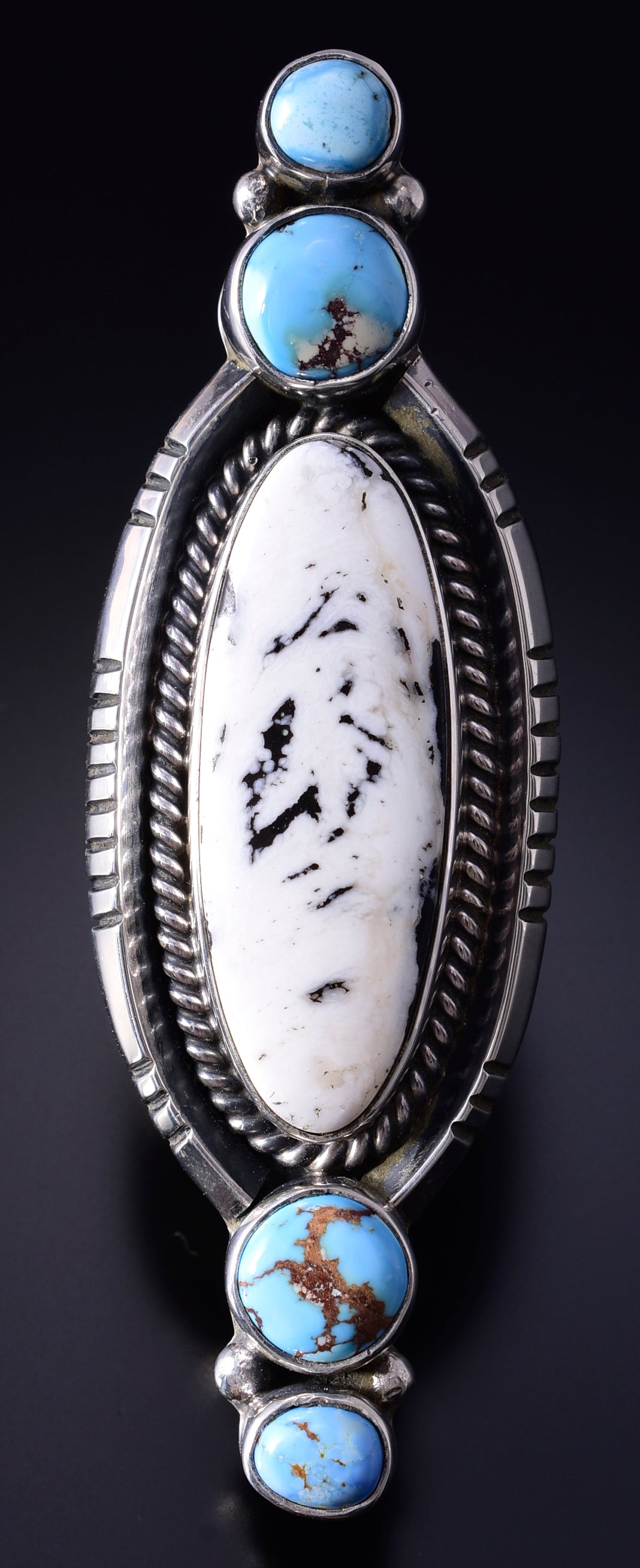 Size 7-3/4 Silver & Golden Hills Turquoise Navajo Ring by Erick Begay 5F30C