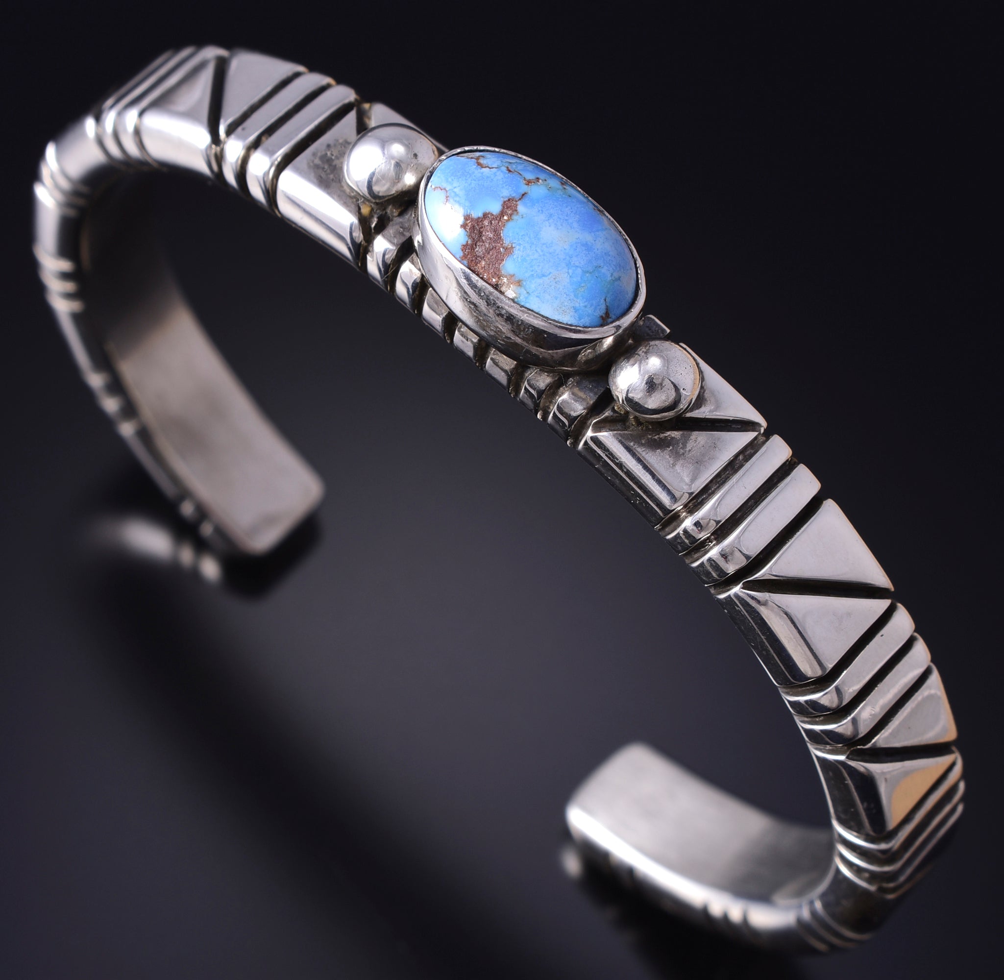 Silver & Golden Hills Turquoise Navajo Handmade Bracelet by Erick Begay 5H01P