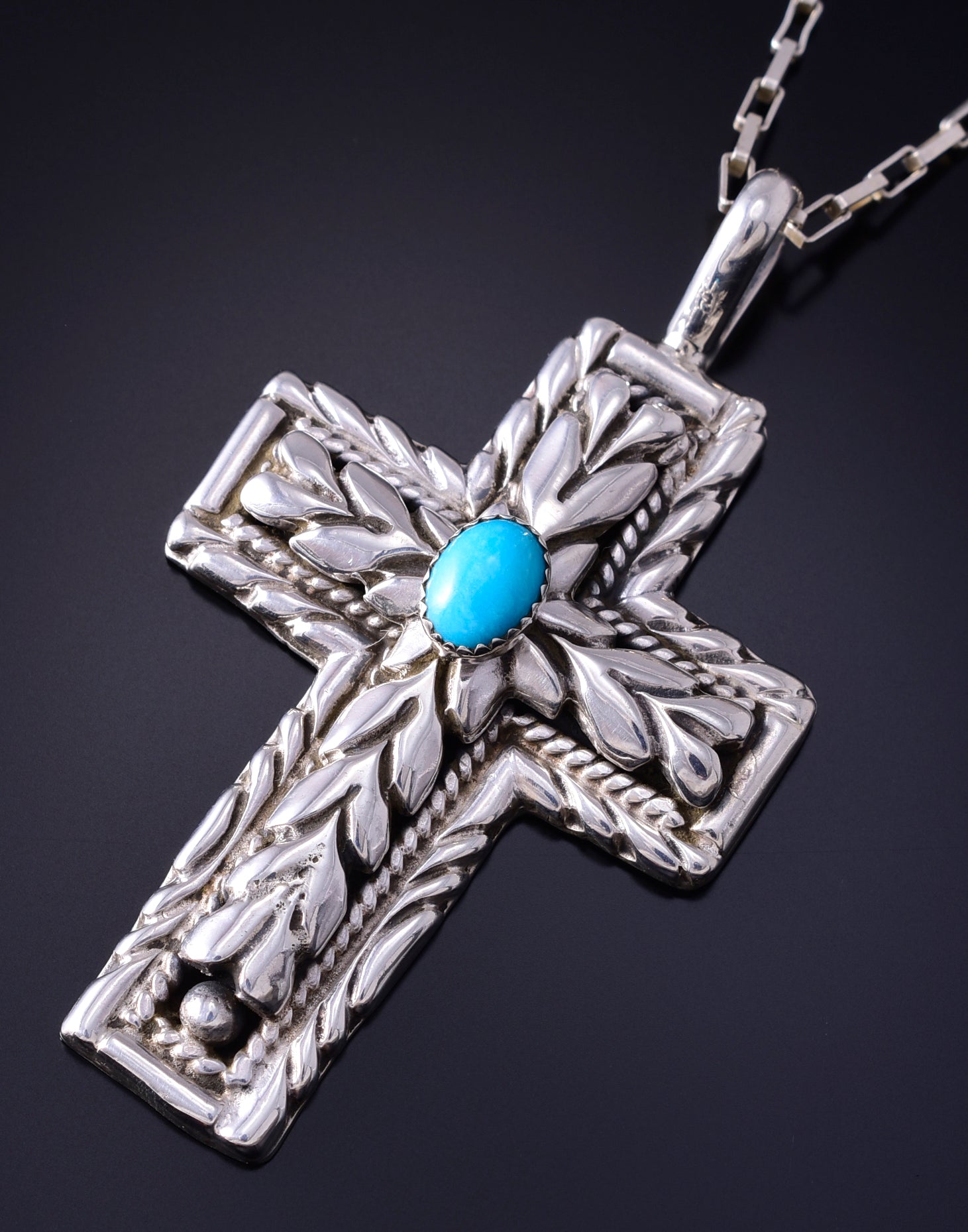 Silver & Turquoise Navajo Handmade Love Cross Pendant by Erick Begay 5F30Z