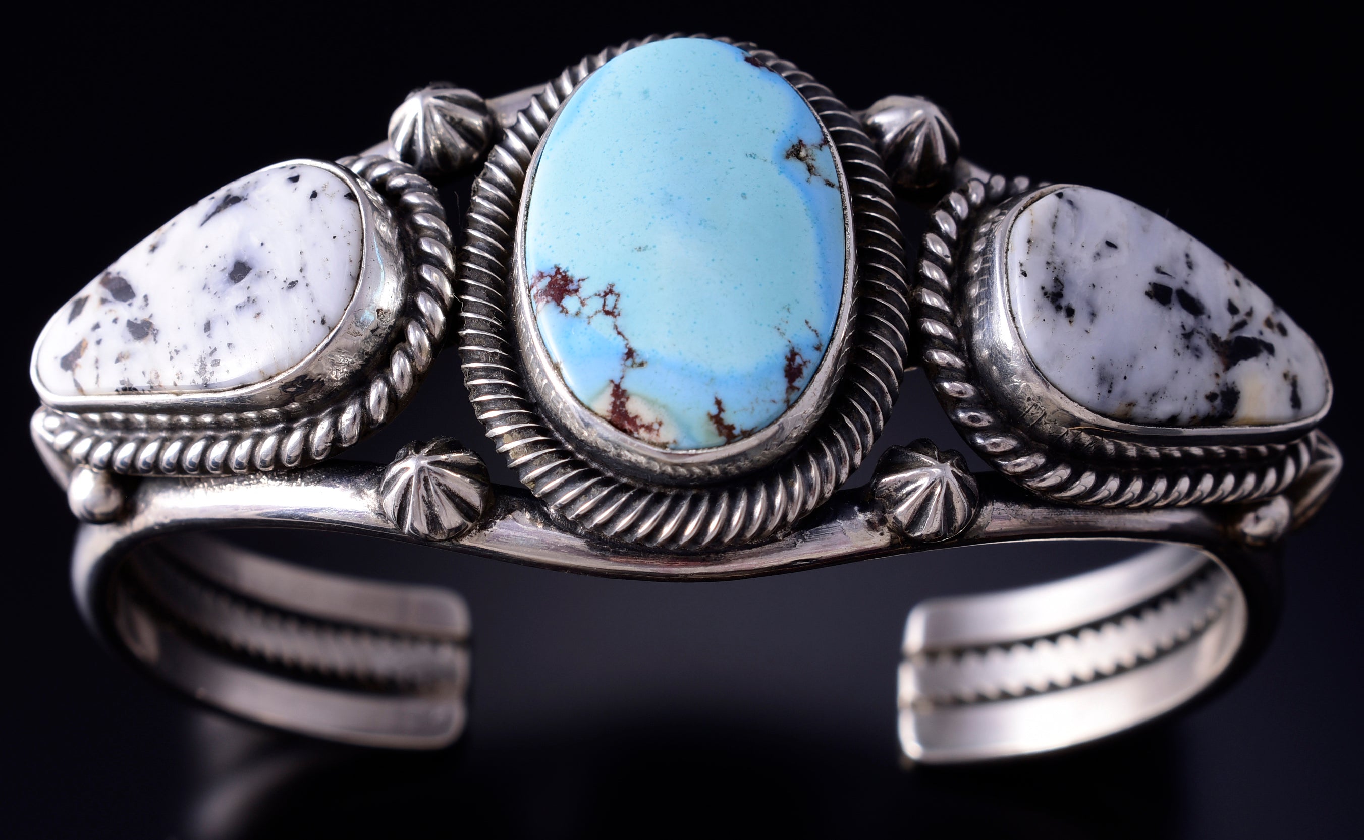 Silver & Golden Hills Turquoise White Buffalo Navajo Bracelet Erick Begay 5F30B
