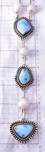 Silver & Golden Hills Turquoise / Pearl Navajo Lariat Necklace Erick Begay 4C29X