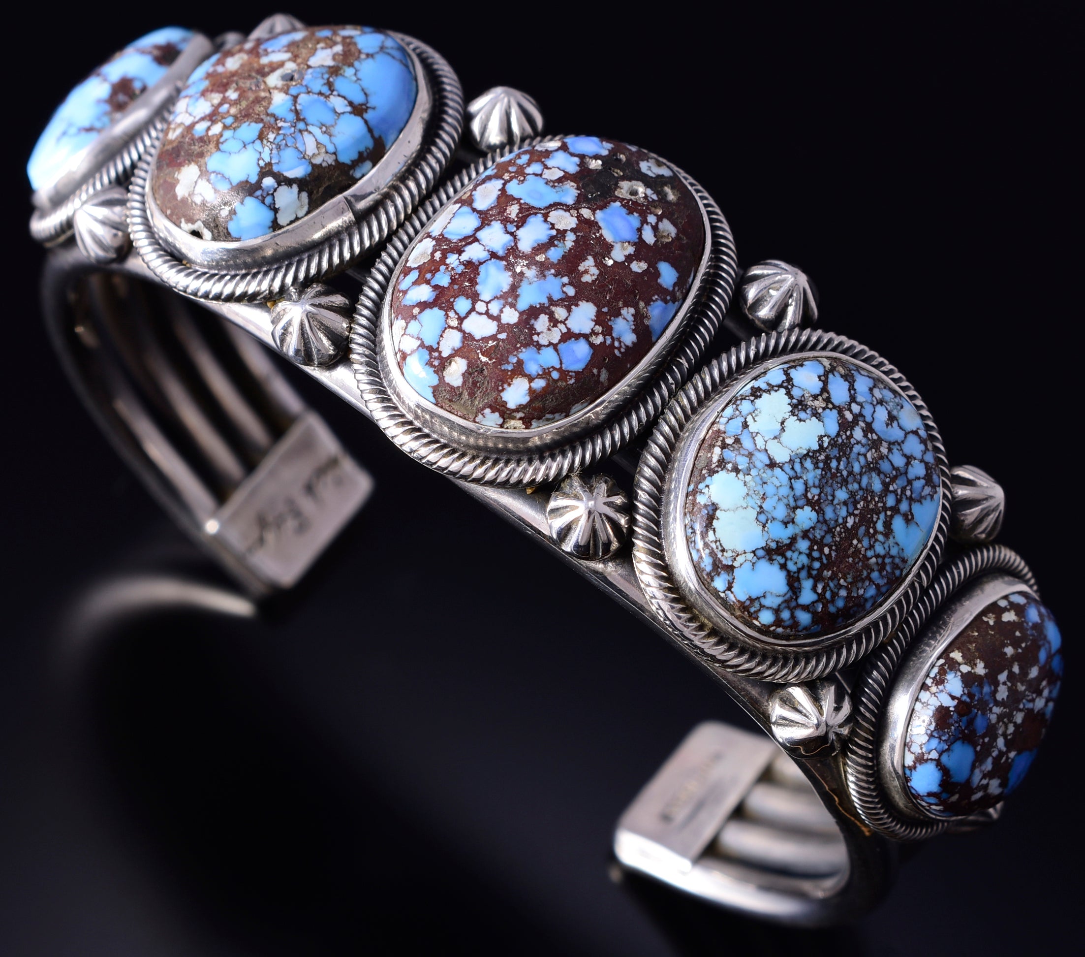 Silver & Golden Hills Turquoise Navajo 5-Stone Bracelet by Erick Begay 5F30A