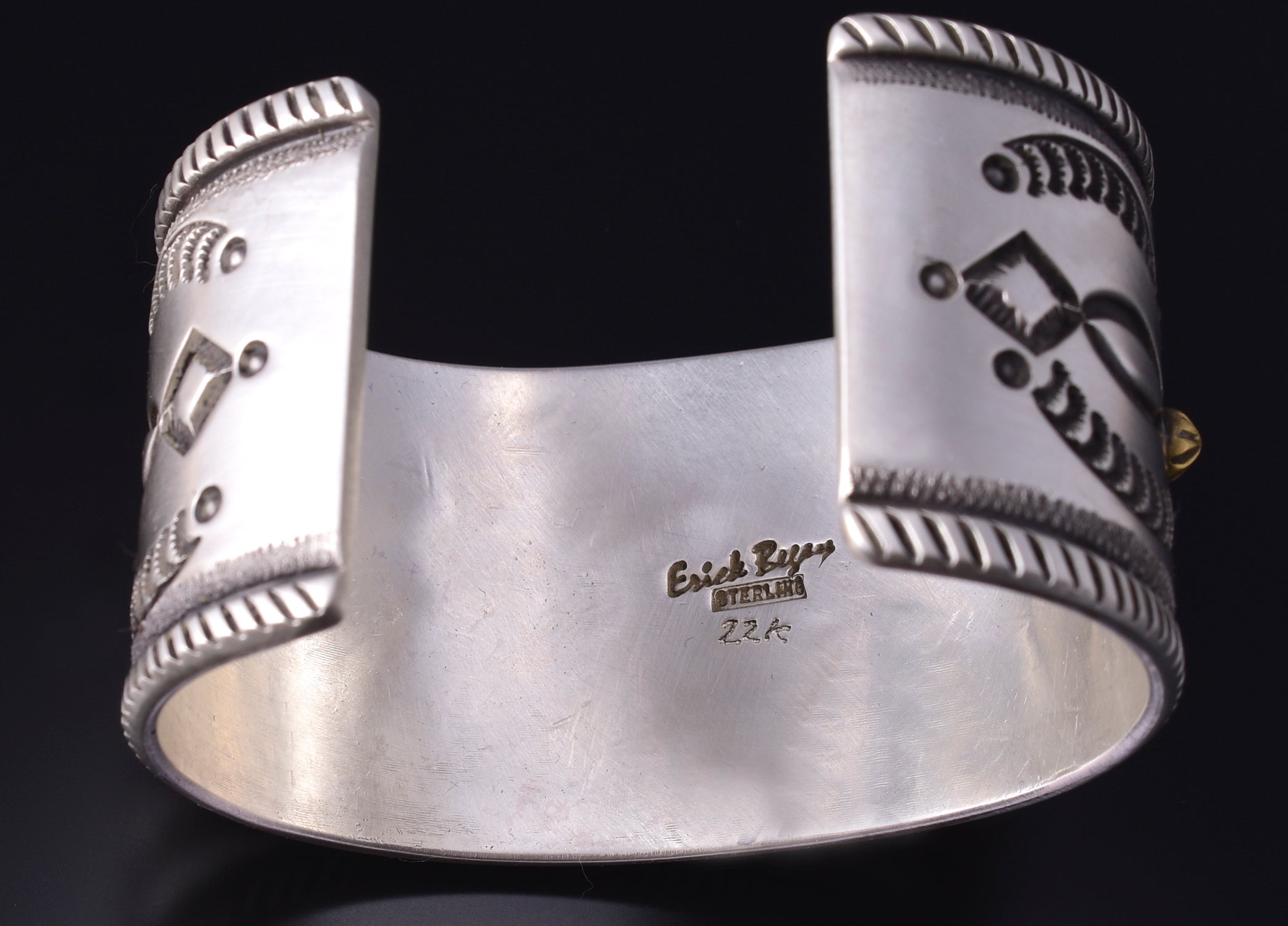 Silver & 22k Gold CROSS - w/ Mediterranean Coral Navajo Bracelet by Erick Begay 5H01B