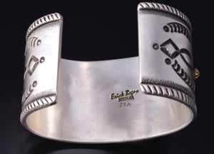Silver & 22k Gold CROSS - w/ Mediterranean Coral Navajo Bracelet by Erick Begay 5H01B