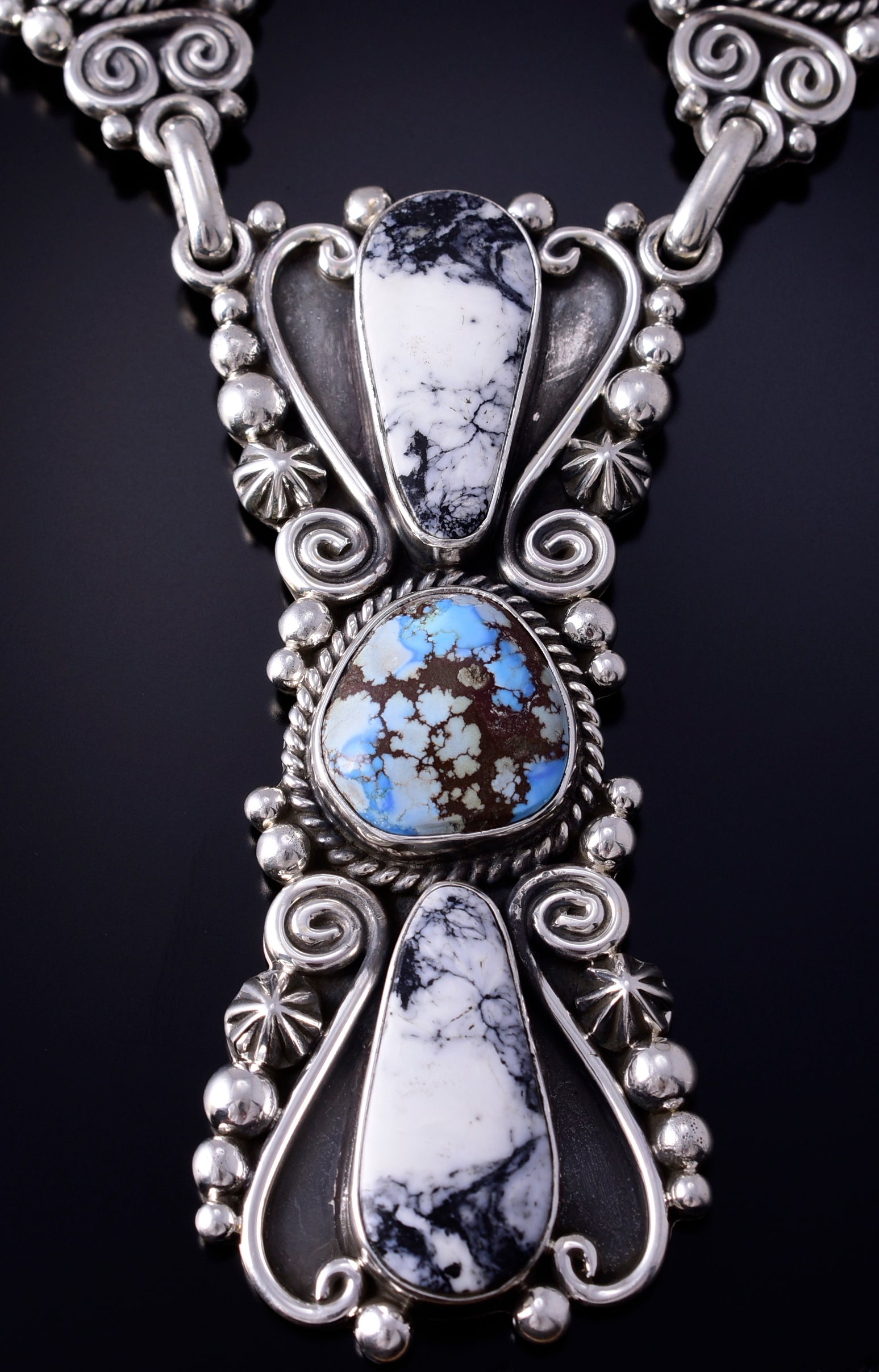 Silver & Golden Hills Turquoise White Buffalo Navajo Necklace Erick Begay 5H03E
