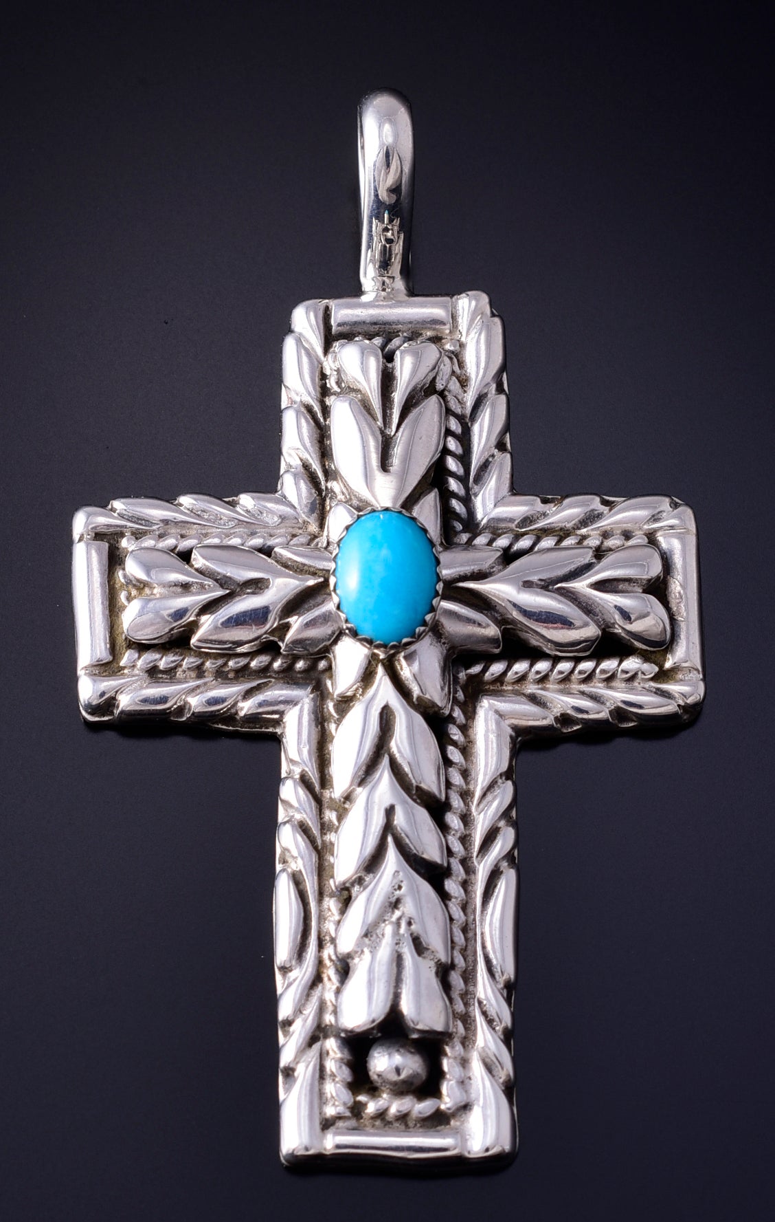 Silver & Turquoise Navajo Handmade Love Cross Pendant by Erick Begay 5F30Z