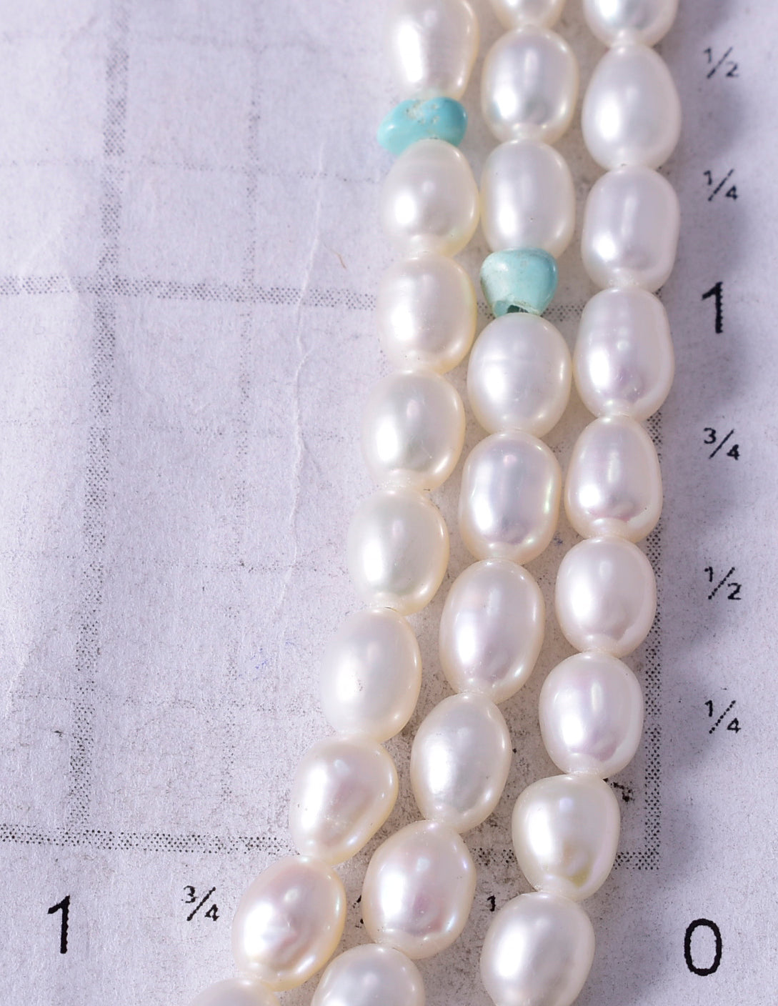 3 Strand Fresh Water Pearl Turquoise Nuggets Navajo Necklace - Erick Begay 5H03N