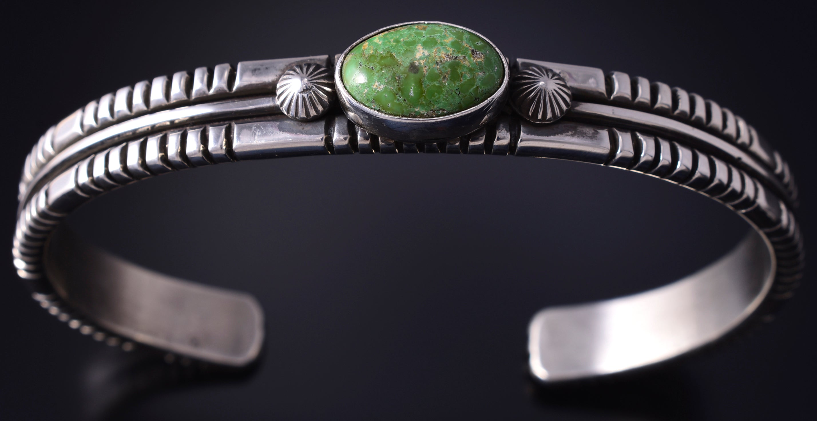 Silver & Sonoran Gold Turquoise Navajo Concho Men's Bracelet - Erick Begay 5H01R