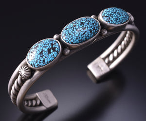 Silver & Kingman Turquoise Navajo Handmade Bracelet by Erick Begay 4H33O