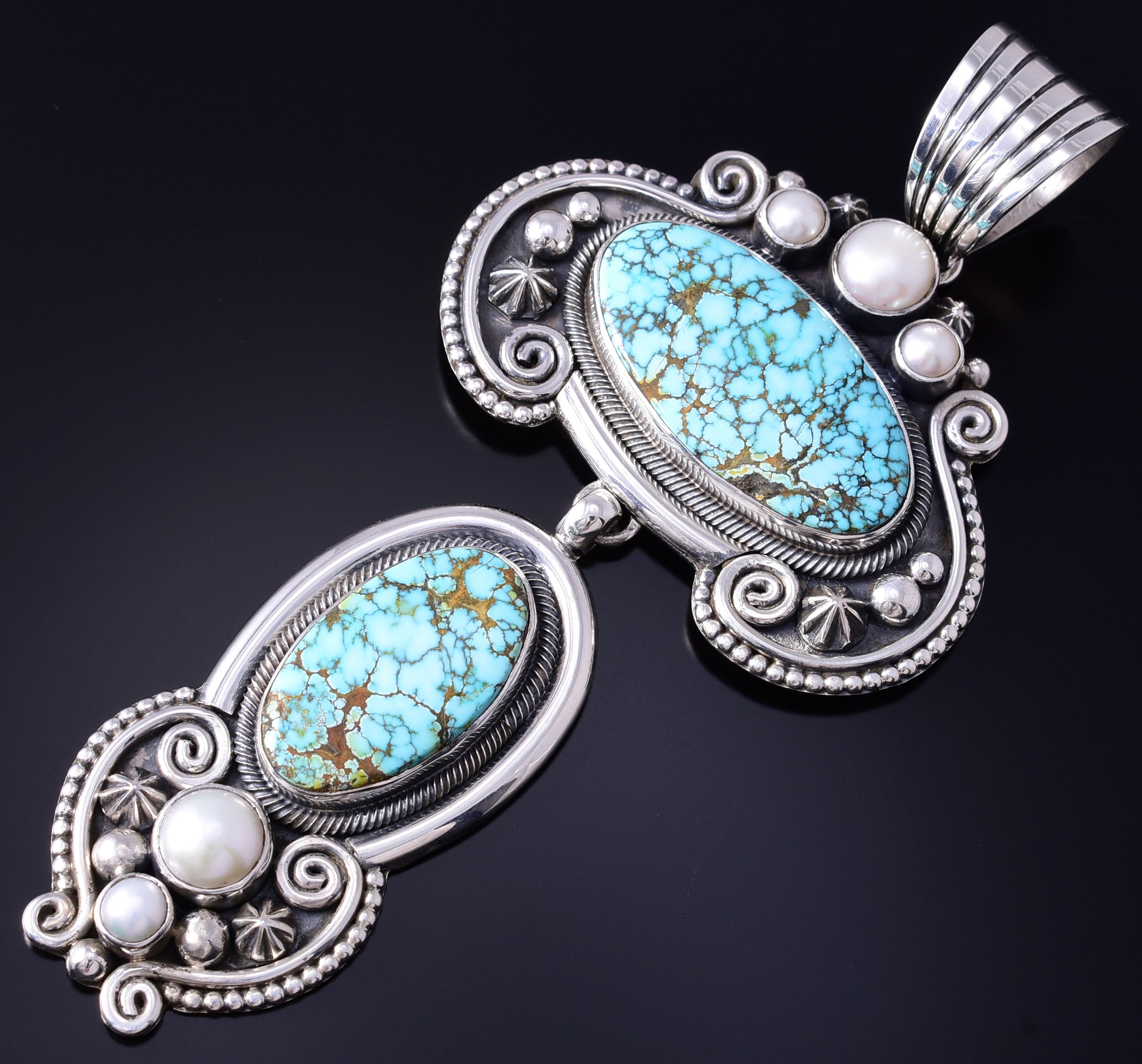 Silver & Blue Moon Nevada Turquoise Navajo Pendant by Erick Begay 5H03U