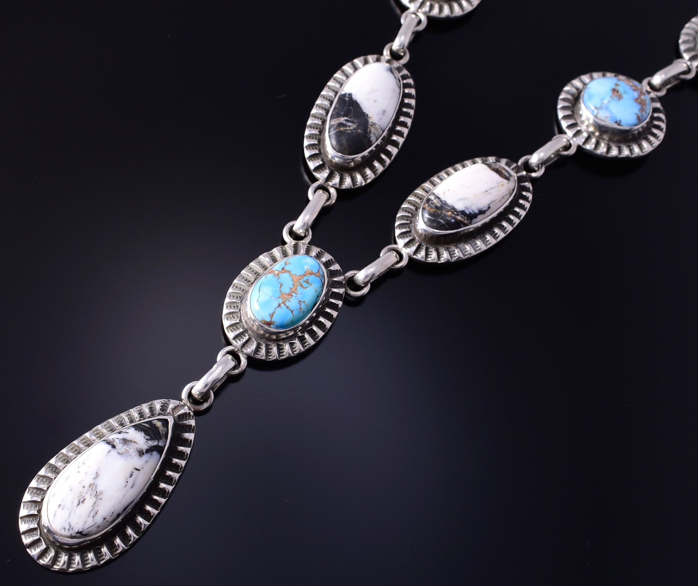 Silver & Golden Hills Turquoise Navajo Lariat Necklace by Erick Begay 5F30T