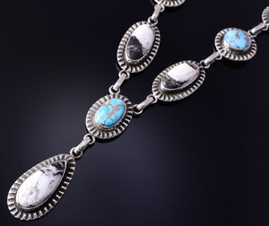 Silver & Golden Hills Turquoise Navajo Lariat Necklace by Erick Begay 5F30T