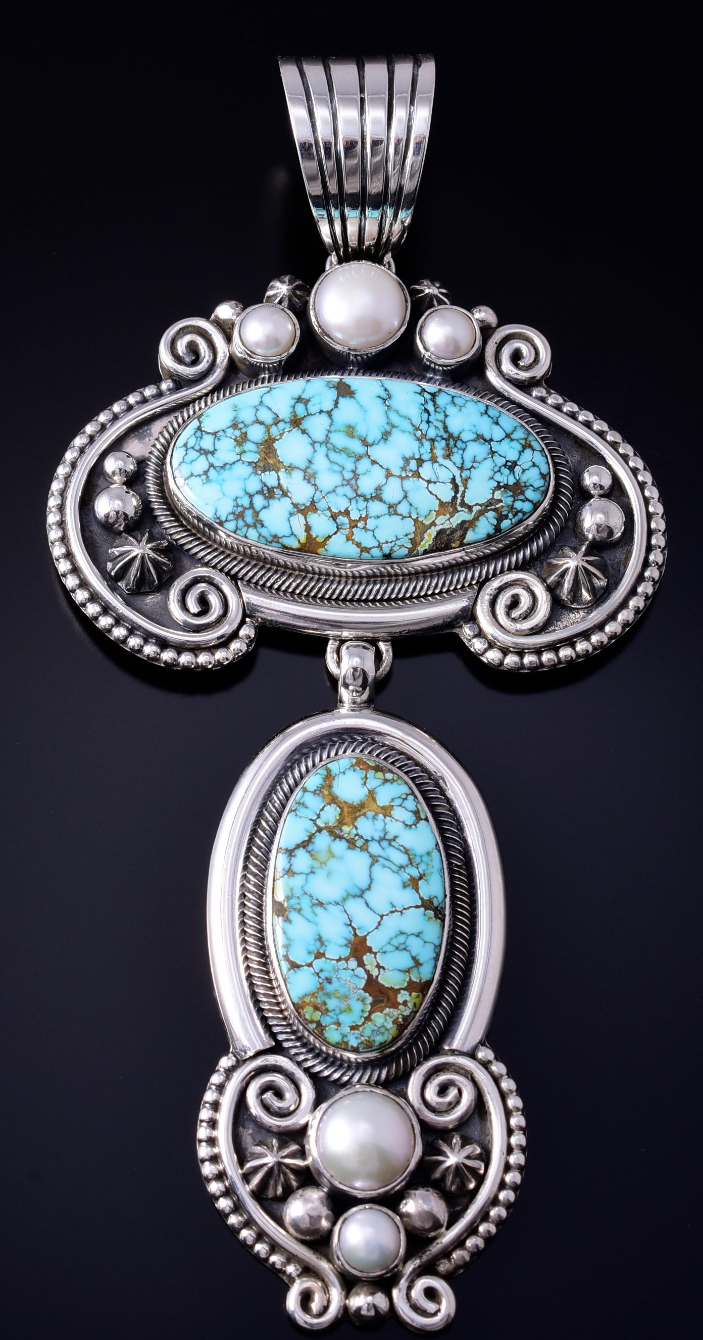 Silver & Blue Moon Nevada Turquoise Navajo Pendant by Erick Begay 5H03U