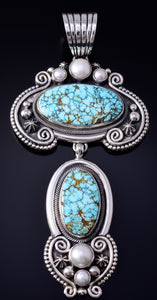 Silver & Blue Moon Nevada Turquoise Navajo Pendant by Erick Begay 5H03U
