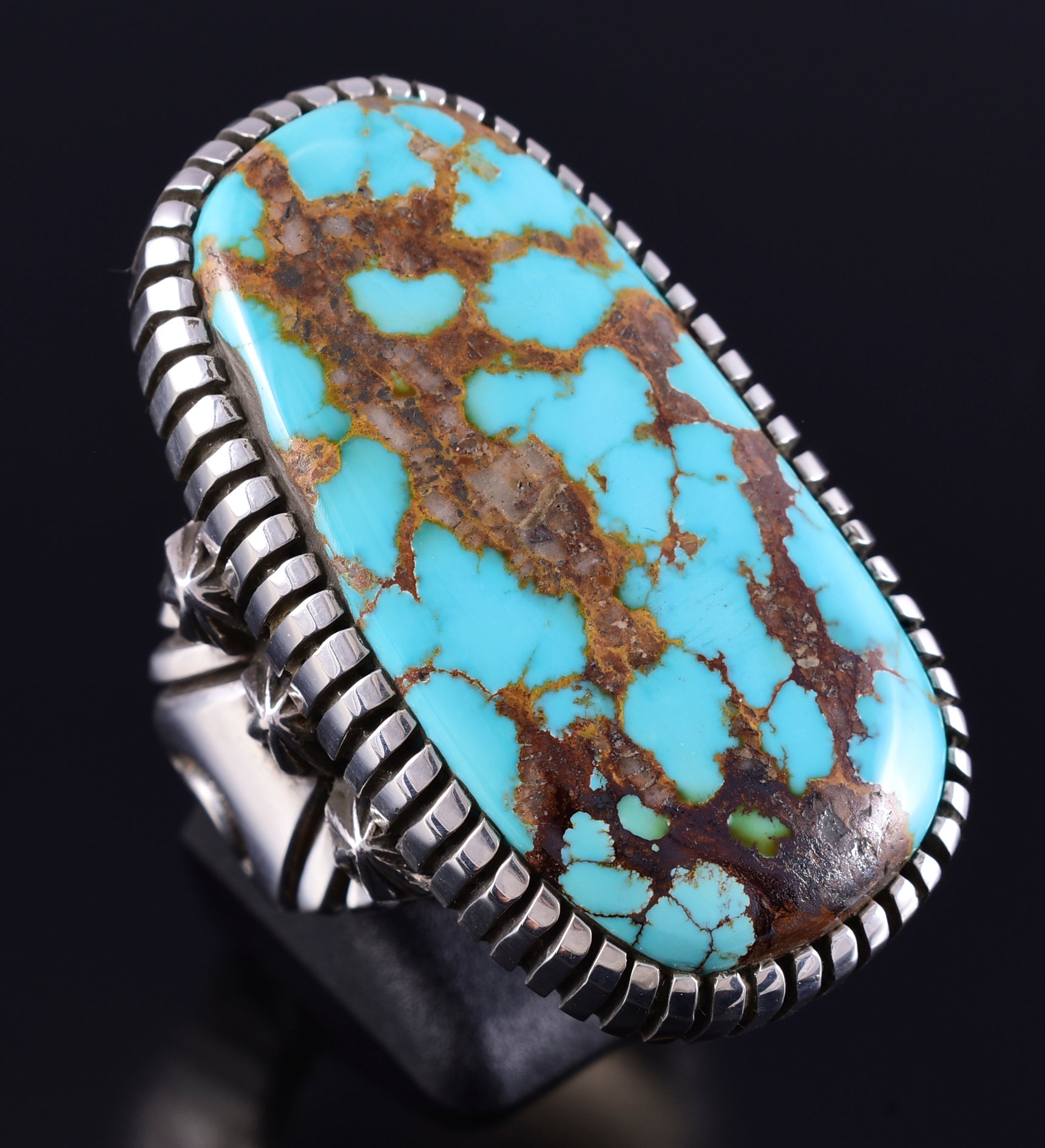 Size 13-1/2 Silver & Royston Turquoise Men's Navajo Ring by Erick Begay 5J29P