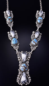 Silver & Golden Hills Turquoise White Buffalo Navajo Necklace Erick Begay 5H03E