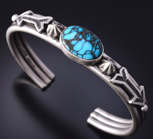 Silver & Tibetan Turquoise Navajo Arrows Mens Bracelet by Erick Begay 5H04B