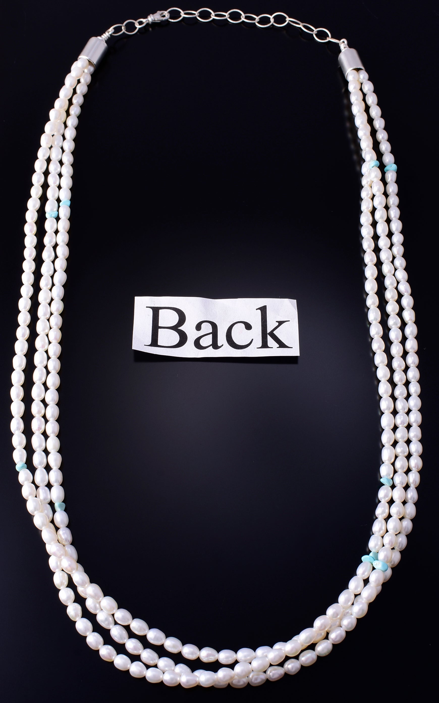 3 Strand Fresh Water Pearl Turquoise Nuggets Navajo Necklace - Erick Begay 5H03N