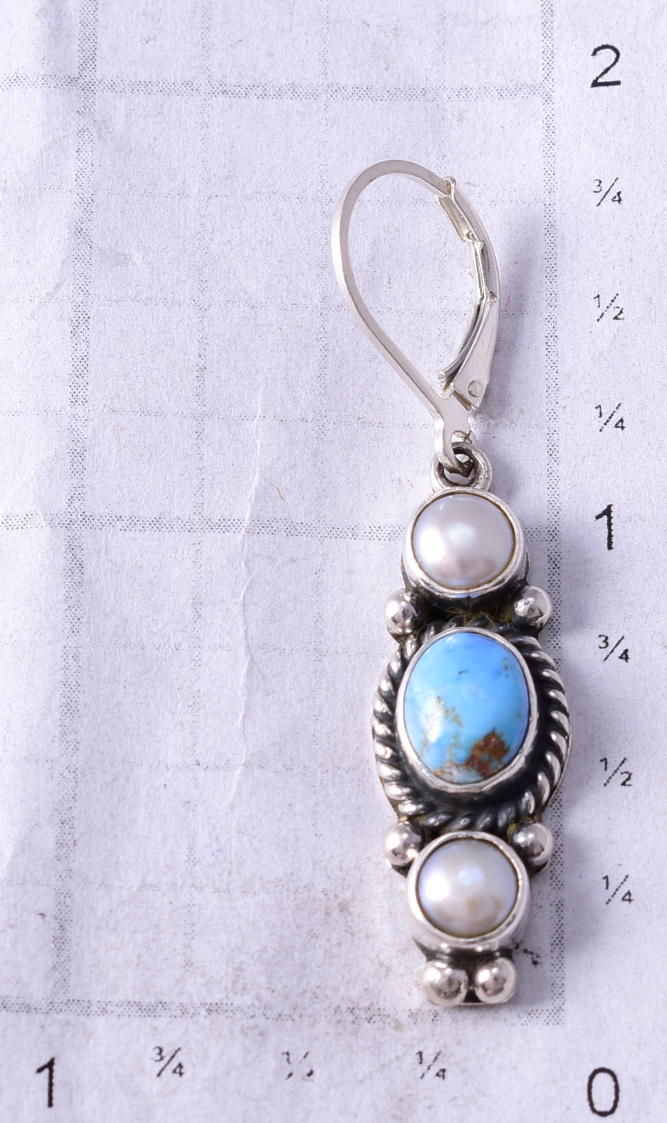 Silver & Golden Hills Turquoise Fresh Pearl Navajo Earrings by Erick Begay 5H02O
