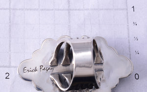 Sz 7.5 Silver & Golden Hills Turquoise Fresh Pearl Navajo Ring Erick Begay 5F30F