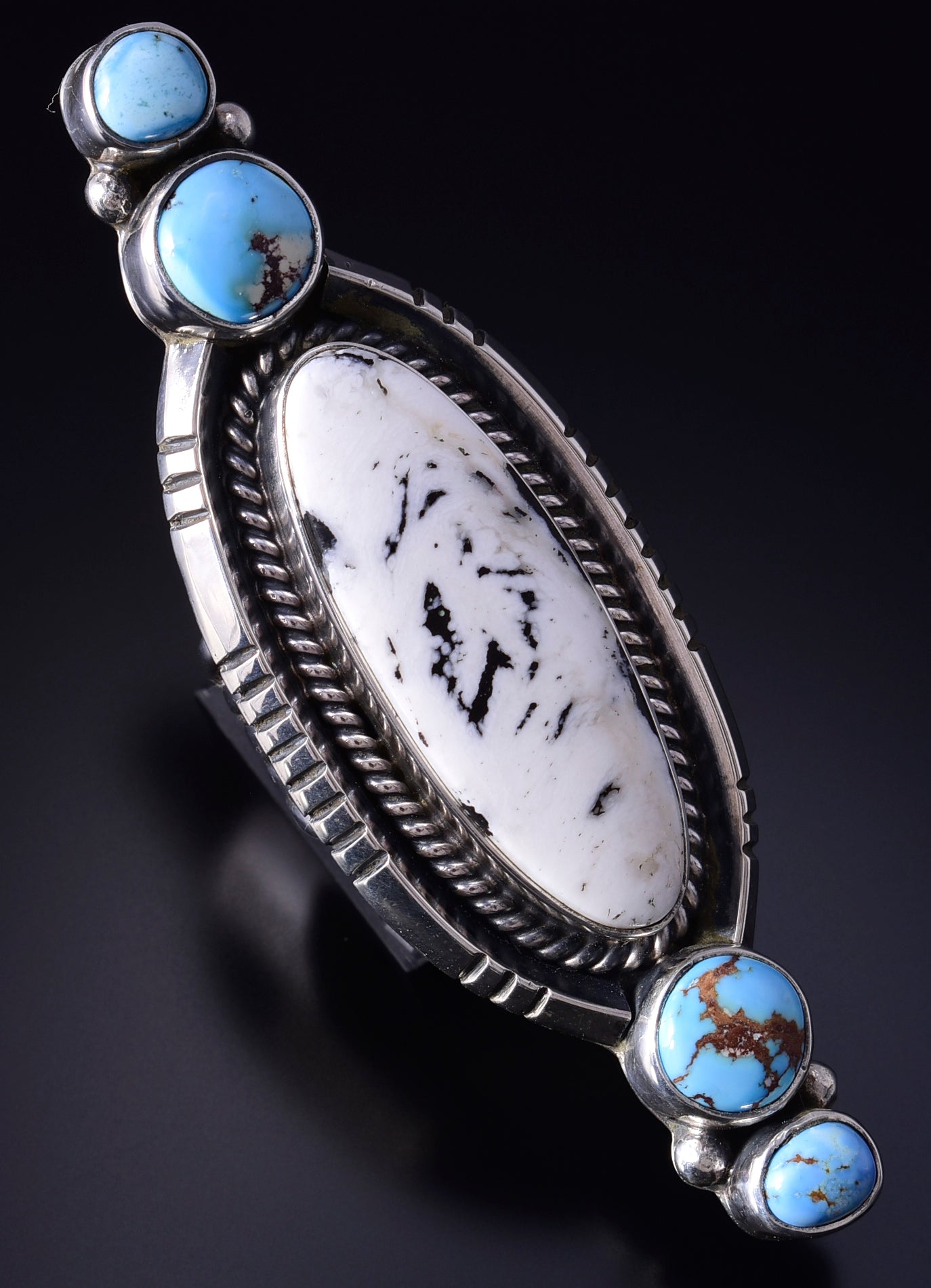 Size 7-3/4 Silver & Golden Hills Turquoise Navajo Ring by Erick Begay 5F30C