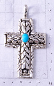 Silver & Turquoise Navajo Handmade Love Cross Pendant by Erick Begay 5F30Z