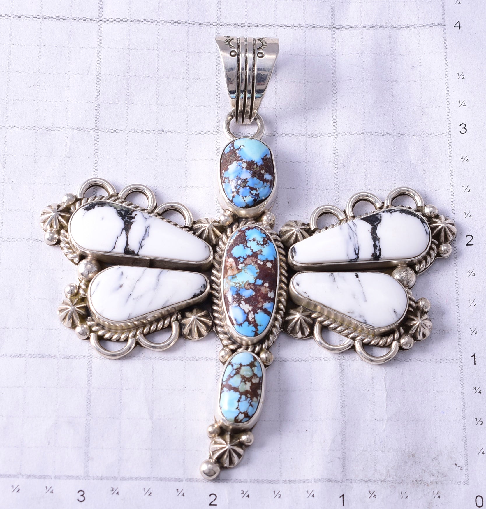 Silver & Golden Hills Turquoise Navajo Dragonfly Pendant by Erick Begay 5H02D
