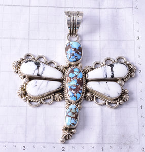 Silver & Golden Hills Turquoise Navajo Dragonfly Pendant by Erick Begay 5H02D