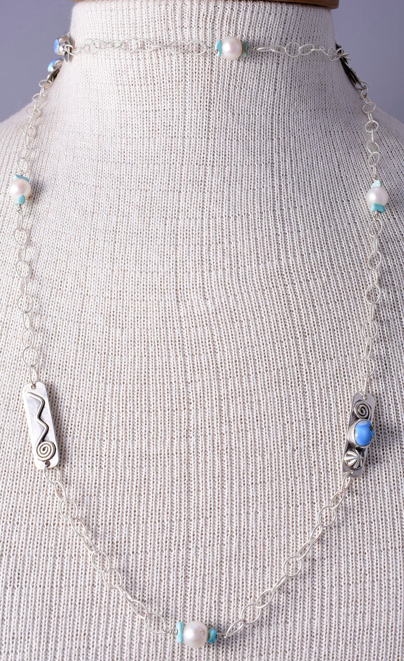 Silver & Golden Hills Turquoise Fresh Pearl Navajo Necklace by Erick Begay 5H03P
