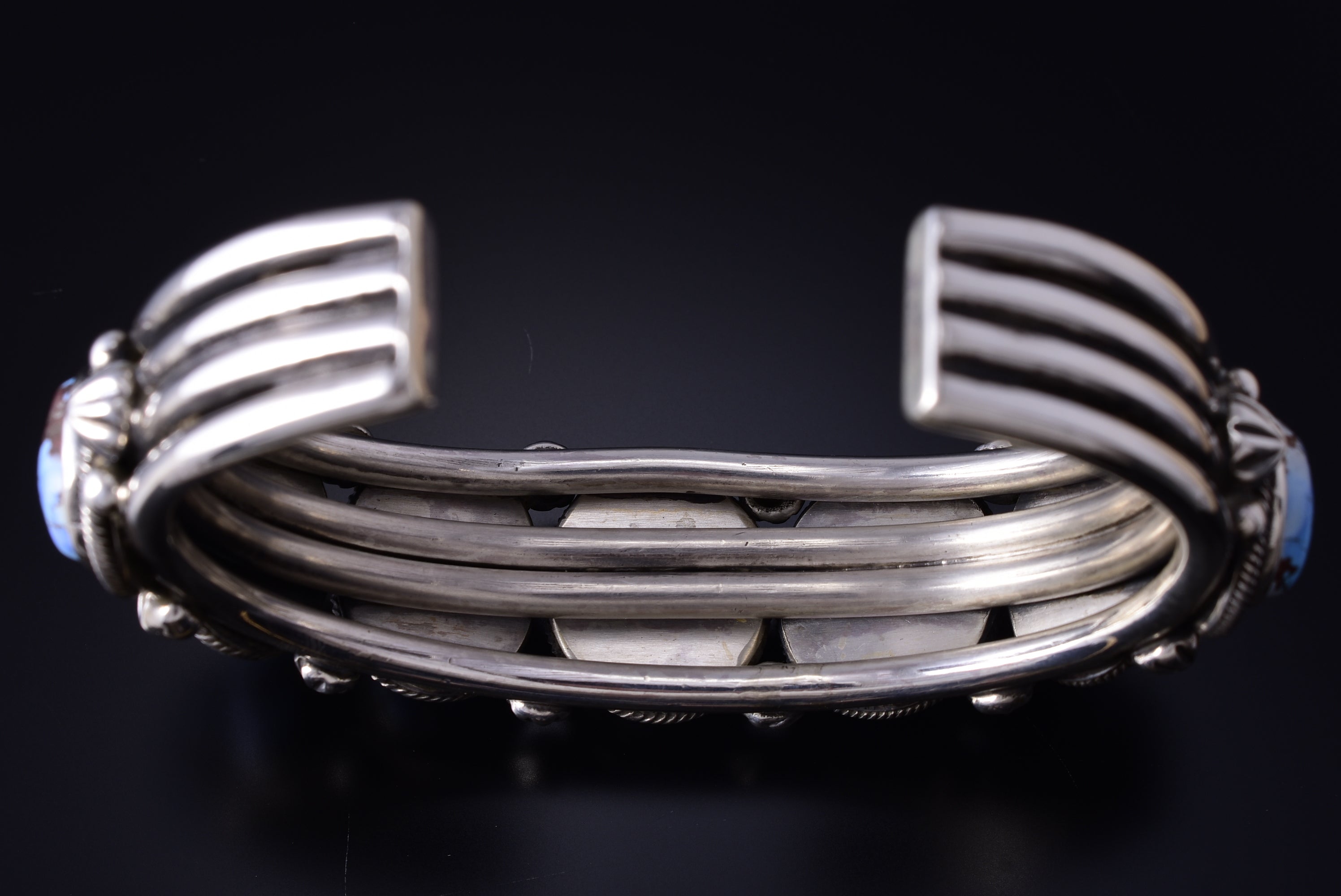 Silver & Golden Hills Turquoise 7-Stone Navajo Bracelet by Erick Begay 5F30N