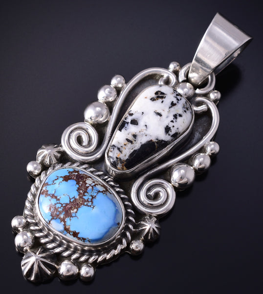 Silver & Golden Hills Turquoise White Buffalo Navajo Pendant