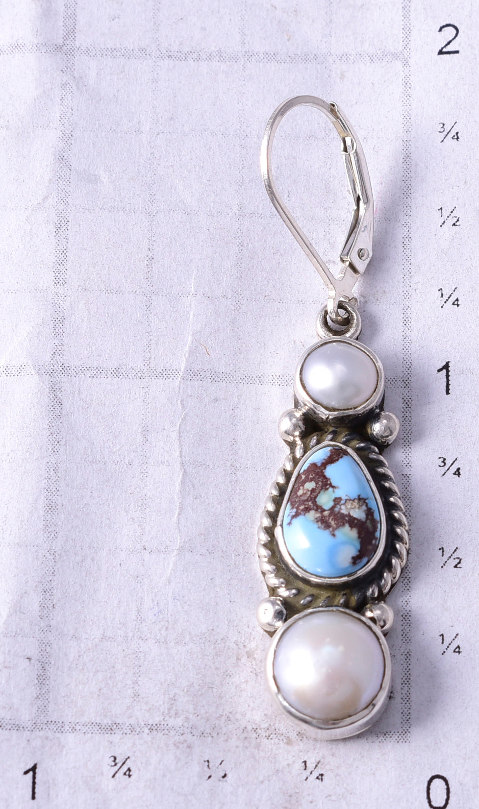 Silver & Golden Hills Turquoise Fresh Pearl Navajo Earrings by Erick Begay 5H02F