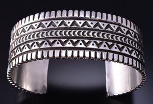 Silver Navajo Handstamped Mountains Valleys Bracelet by Erick Begay 4H33L