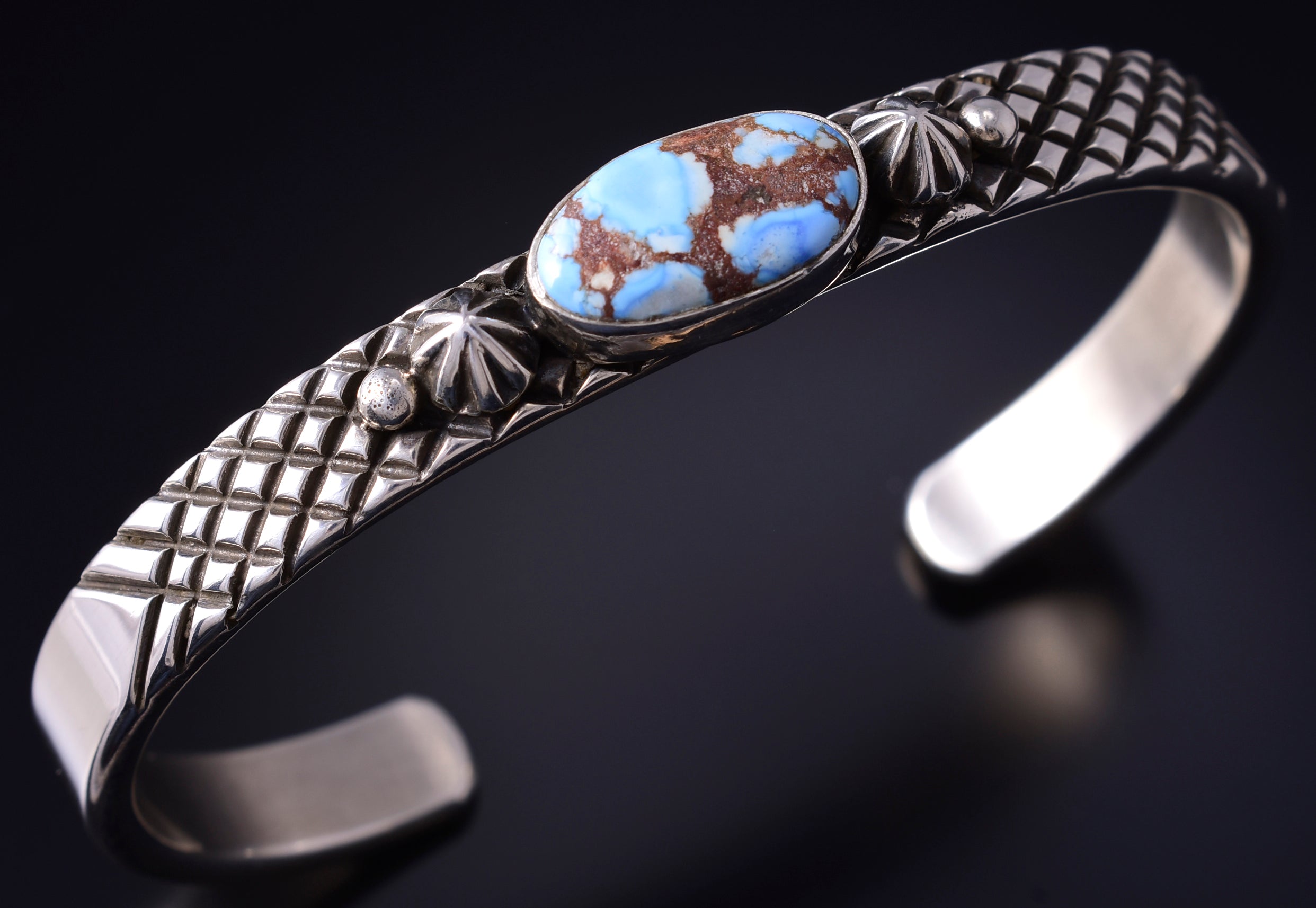 Silver & Golden Hills Turquoise Navajo Concho Men's Bracelet - Erick Begay 5H01U