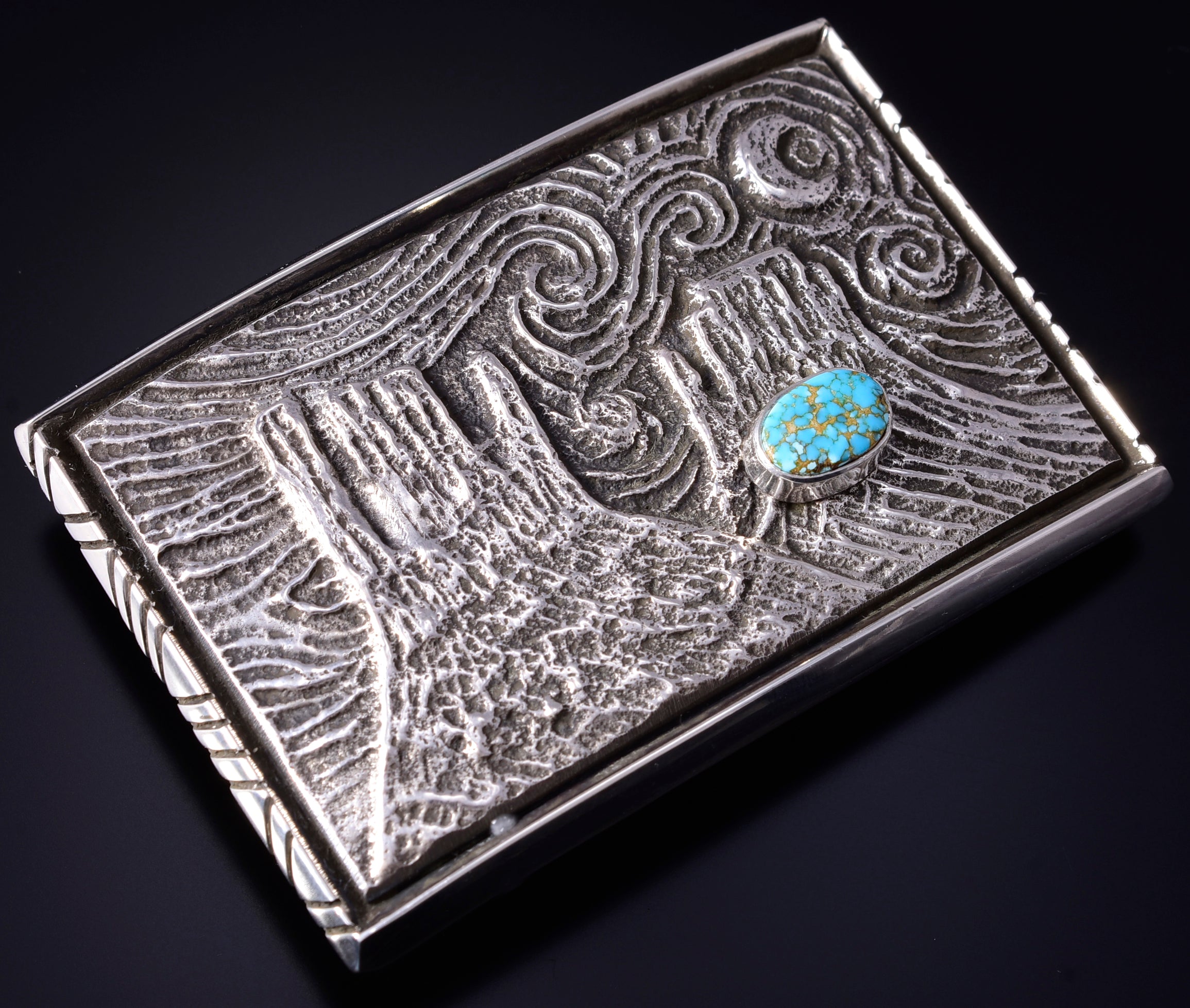 Silver & #8 Spiderweb Turquoise Tufacast Starry Morning Buckle Erick Begay 5H03V