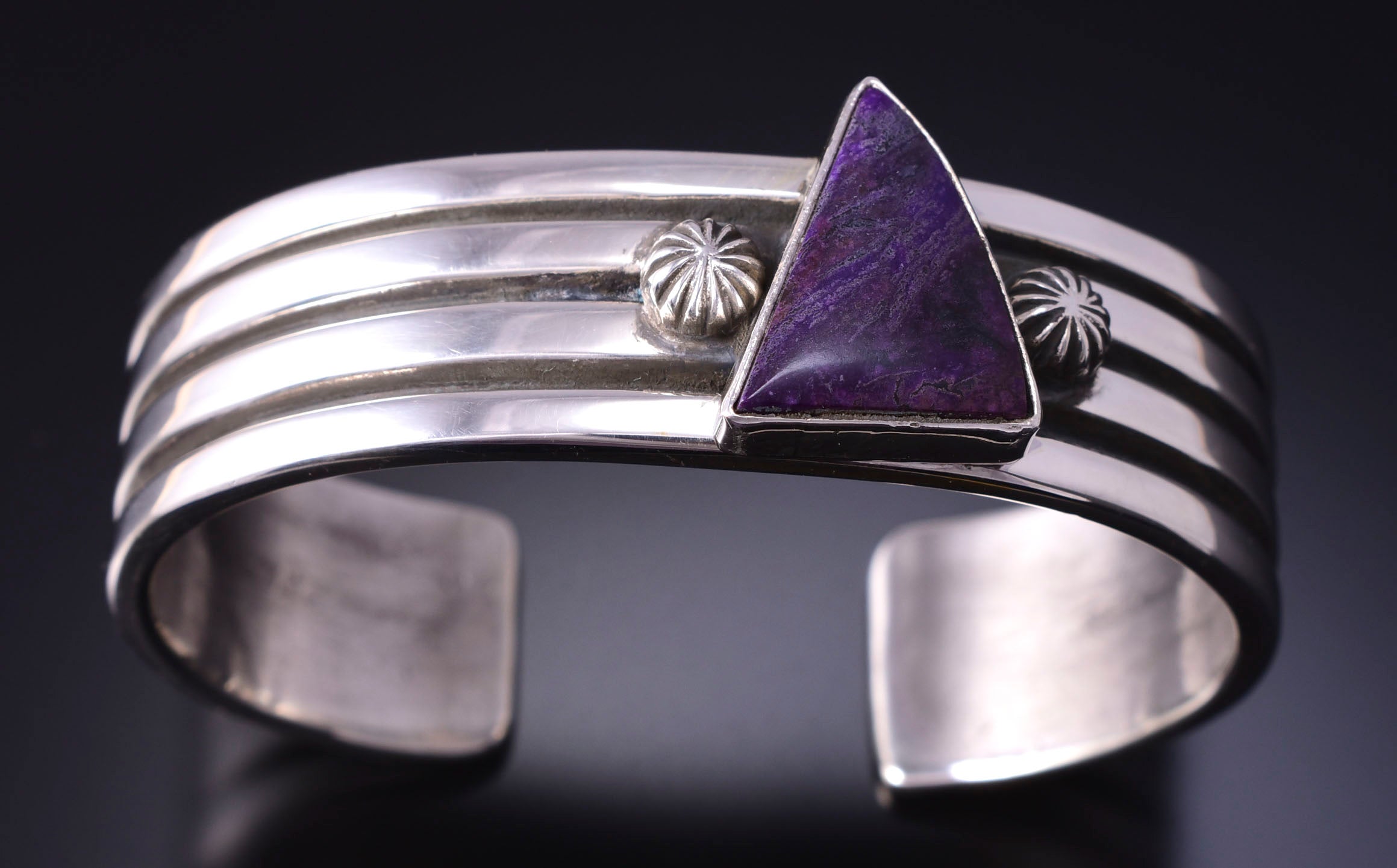 Silver & Sugiite Navajo Concho Sides Bracelet by Erick Begay 4H35H