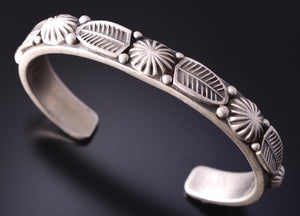 Silver Matte Finish Eagle Feathers Navajo Bracelet by Erick Begay 4C29P