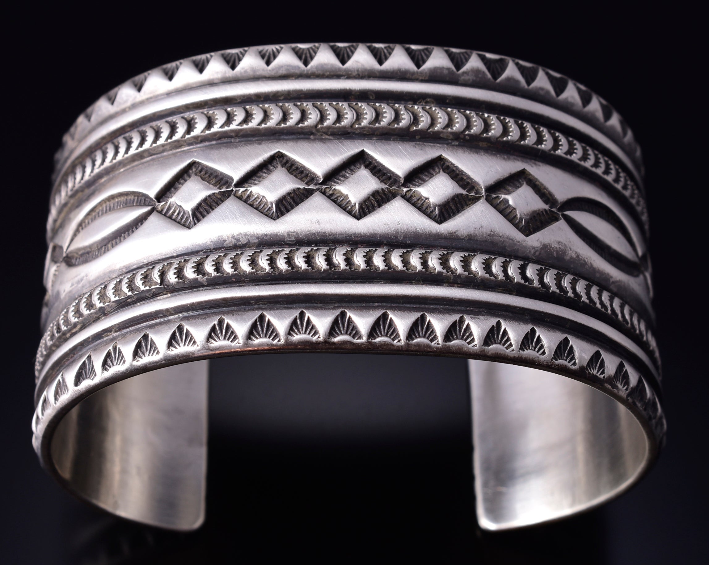 Silver Navajo Handmade Concho Row Wide Bracelet by Erick Begay 5H01C