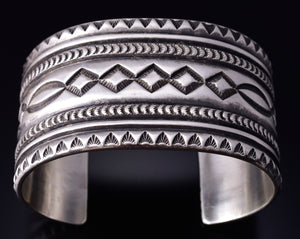 Silver Navajo Handmade Concho Row Wide Bracelet by Erick Begay 5H01C